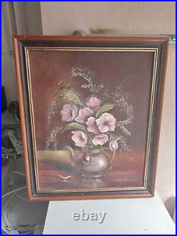 Peinture a huile sur toile ancienne signé 47 cm x 39 cm