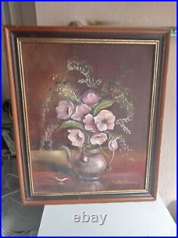 Peinture a huile sur toile ancienne signé 47 cm x 39 cm
