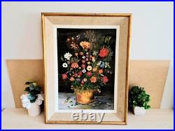 Peinture à l'Huile sur Toile Signée L. Faure Bouquet de Fleur 1965