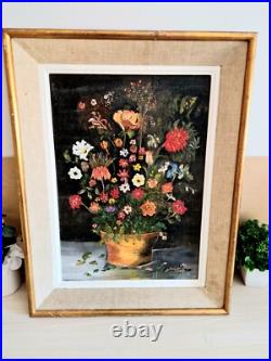 Peinture à l'Huile sur Toile Signée L. Faure Bouquet de Fleur 1965
