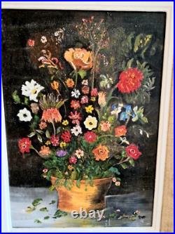 Peinture à l'Huile sur Toile Signée L. Faure Bouquet de Fleur 1965