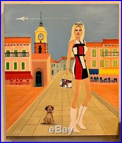 Peinture à l huile de Brigitte Bardot à Saint Tropez 55x45 cm