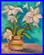 Peinture à l&rsquo;huile originale sur toile, Lys blancs, 40 cm x 50 cm, signée