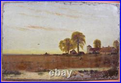 Peinture à l'huile sur toile XXème Paysage Ferme Abbaye J. E. Park