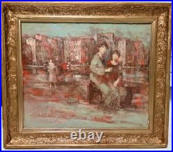 Peinture à l'huile sur toile rencontre sur le port, Daniel JAUGEY