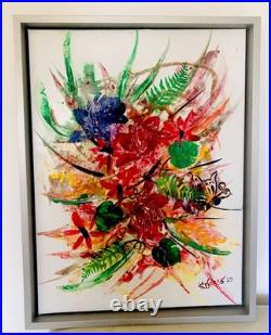 Peinture abstraite au couteau sur toile, ouvre unique signée. 50X64cm avec cadre