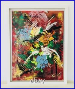 Peinture abstraite au couteau sur toile, ouvre unique signée 50x64 cm avec cadre