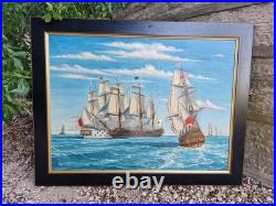 Peinture ancienne, Huile Sur Toile Signée Représentant Une Marine