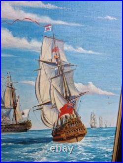 Peinture ancienne, Huile Sur Toile Signée Représentant Une Marine