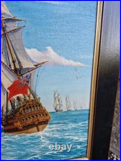 Peinture ancienne, Huile Sur Toile Signée Représentant Une Marine