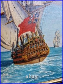 Peinture ancienne, Huile Sur Toile Signée Représentant Une Marine
