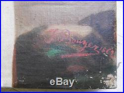 Peinture ancienne JEUNE FEMME à la COLOMBE Signé J. Bouyer 1862 Tableau 61x50cm