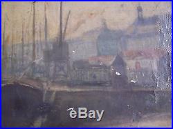 Peinture ancienne Port de BORDEAUX 19ème Huile sur Toile / Old French Painting