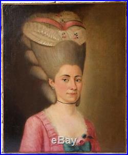 Peinture ancienne XVIIIe, Portait de femme, Coupe de cheveux 18ème