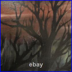 Peinture ancienne à l'huile Paysage de soirée romantique avec un lac 98x58 cm