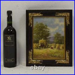 Peinture ancienne à l'huile Paysage, fenaison 32x26 cm