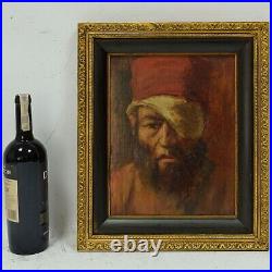Peinture ancienne à l'huile Portrait d'un homme avec un bandeau sur l'oil 43x36