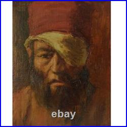 Peinture ancienne à l'huile Portrait d'un homme avec un bandeau sur l'oil 43x36