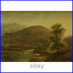 Peinture ancienne à l'huile Salvadore Demone (1928) paysage avec vaches 67x47