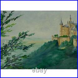 Peinture ancienne huile Paysage avec château Hohenzollern 62x38cm