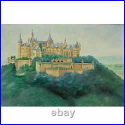 Peinture ancienne huile Paysage avec château Hohenzollern 62x38cm