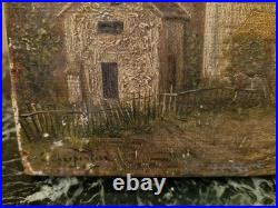 Peinture ancienne, huile Sur Toile, Rue De Village Animée Signée XIX Ème S