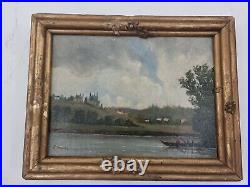 Peinture ancienne huile sur toile Barbizon paysage. 19 éme Antique Painting oil