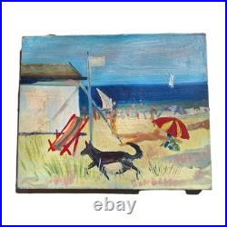 Peinture ancienne huile sur toile Bord De Mer Scène Personnage, Plage Tableau