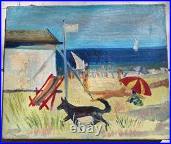 Peinture ancienne huile sur toile Bord De Mer Scène Personnage, Plage Tableau