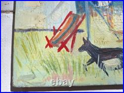 Peinture ancienne huile sur toile Bord De Mer Scène Personnage, Plage Tableau