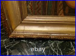 Peinture ancienne huile sur toile Enfant Jouant Aux Dominos