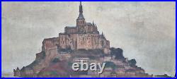 Peinture ancienne huile sur toile paysage Mont Saint Michel Manche Normandie