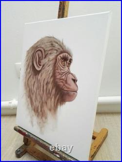 Peinture, chimpanzé huile sur toile, format 33/41 cm année 2026