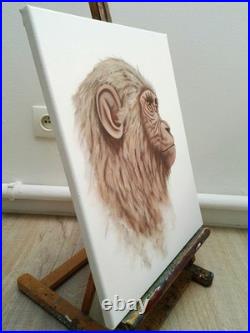 Peinture, chimpanzé huile sur toile, format 33/41 cm année 2026