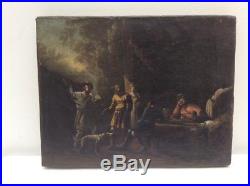 Peinture fin XVIIe siècle scene de genre bon etat french antique XVIIe painting
