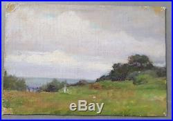 Peinture huile Jules-Cyrille Cavé paysage nature mer côte arbres XIXème XXème