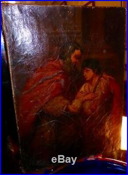 Peinture huile sur toile Moïse scène biblique début XIXe