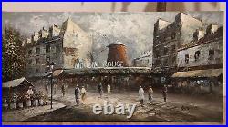 Peinture huile sur toile, Moulin Rouge, signée Burnett, Format 120×60