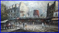 Peinture huile sur toile, Moulin Rouge, signée Burnett, Format 120×60