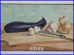 Peinture huile sur toile nature morte aubergine de Gaudrat. Vintage Painting oil