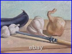 Peinture huile sur toile nature morte aubergine de Gaudrat. Vintage Painting oil