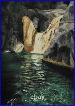 Peinture huile tableau sur toile paysage cascade signé S. CARREYRE originale Peinture huile tableau sur toile paysage cascade signé S. CARREYRE originale