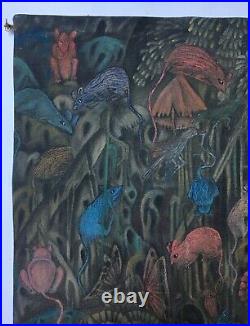 Peinture indonésienne XXe, Ecole Balinaise, Animaux, Huile sur toile, Tableau