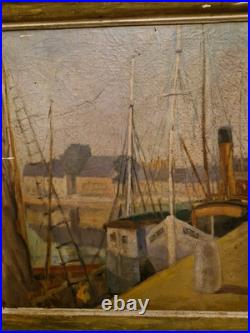 Peinture marine Huile Sur Toile Jules Demesse Port De Paimpol