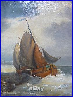 Peinture marine par temps orageux XVIIIème / école hollandaise / 39,5 cm x 30 cm