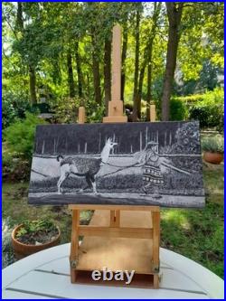 Peinture monochrome sur toile Dame et son lama
