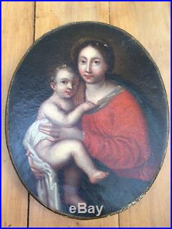 Peinture religieuse fin XVIIe vierge à lenfant Louis XIV french painting