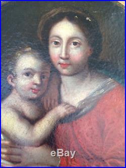 Peinture religieuse fin XVIIe vierge à lenfant Louis XIV french painting