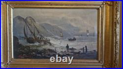 Peinture représentant une marine Époque XIX Ème S