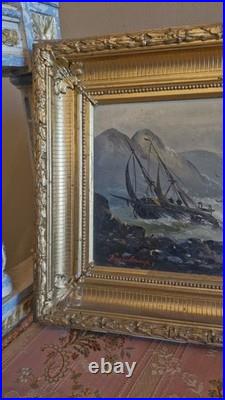 Peinture représentant une marine Époque XIX Ème S
